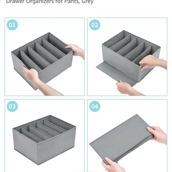 Drawer Organizer, 3 Pack 5 Cells Foldable Storage Fabric Wardrobe Organiser - Picture 2 of 4